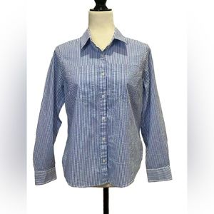 Vintage L.L. Bean Blue and White Stripe Seersucker Long Sleeve Button Up Shirt